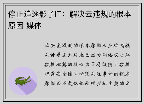停止追逐影子IT：解决云违规的根本原因 媒体